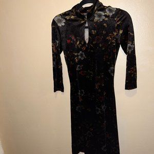 Betsey Johnson Vintage Floral Velvet long sleeved Dress Small